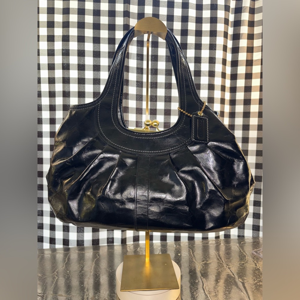 Coach Ergo Pleated Frame Black Patent Leather Satchel 2007